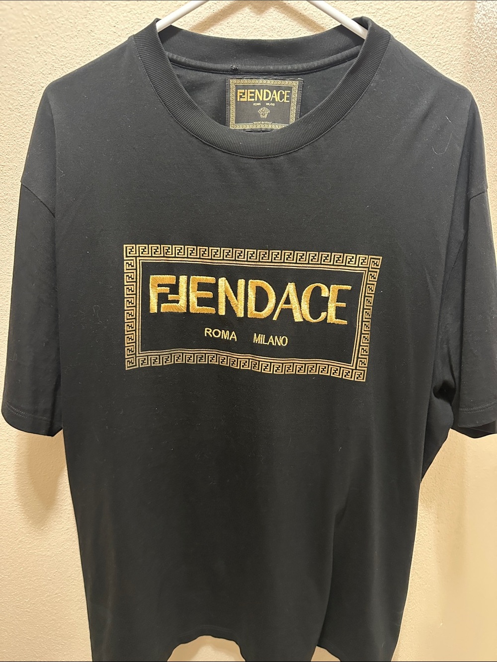 VERSACE/ FENDI Collab Black Crewneck with Gold Fendace Label